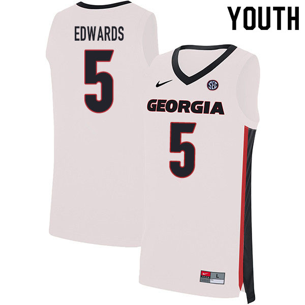 2020 Youth #5 Anthony Edwards Georgia Bulldogs College Basketball Jerseys Sale-White
